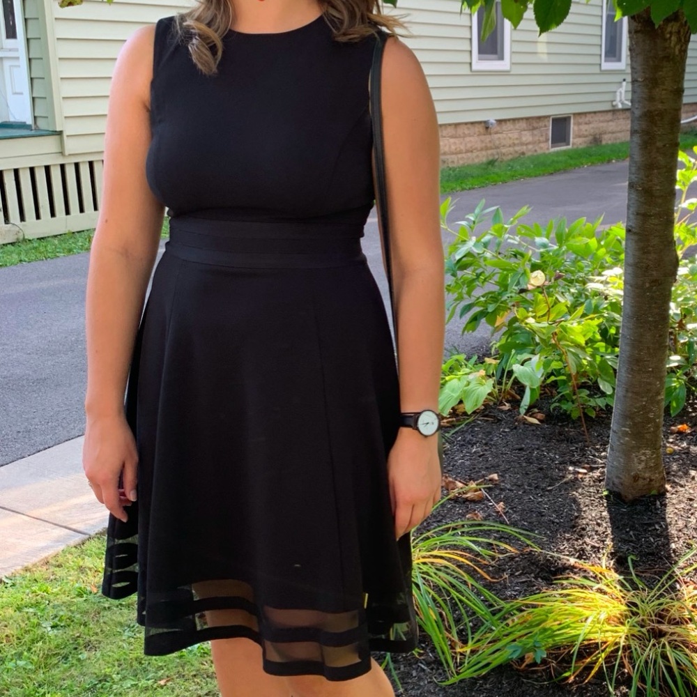 Calvin Klein strapless flare dress